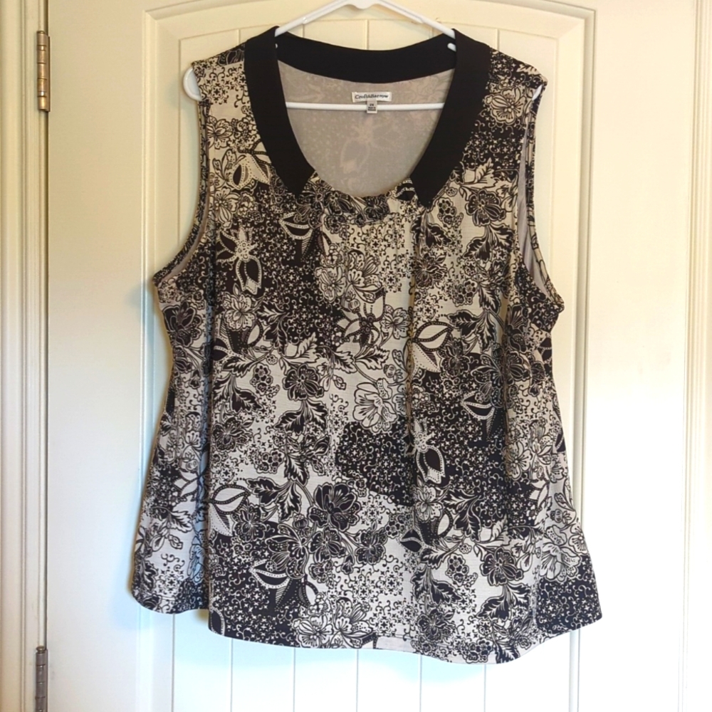 Croft & Barrow Brown Floral Fully Lined Dark Brown Collar Tank Top Women's Sz 2X